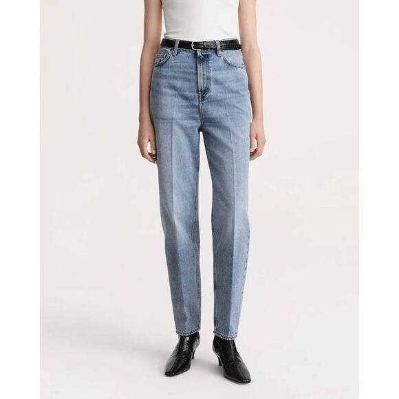 Toteme Tapered Leg Denim Jean in Worn Blue 24 - Picture 1 of 5
